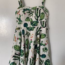 Retro White Cotton Succulent Cactus Dress