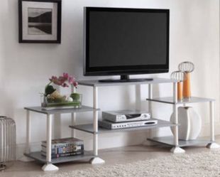 TV Stand With Shelves Premium 40 Inch Entertainment Media Storage Console Table Gray