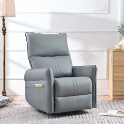 NEW Gray Blue PU Leather 360° Swivel PU Rocking Recliner Chair