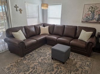 Brown Creative Leather Sectional Sofa with Nailhead Trim