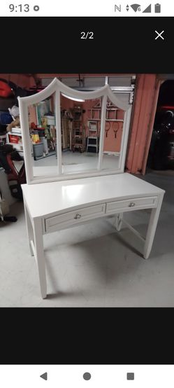 Sanlim Vietnamese Vanity 2 Drawer Writing Desk. Tri-Panel Vanity Mirror. 63H  44W 22D