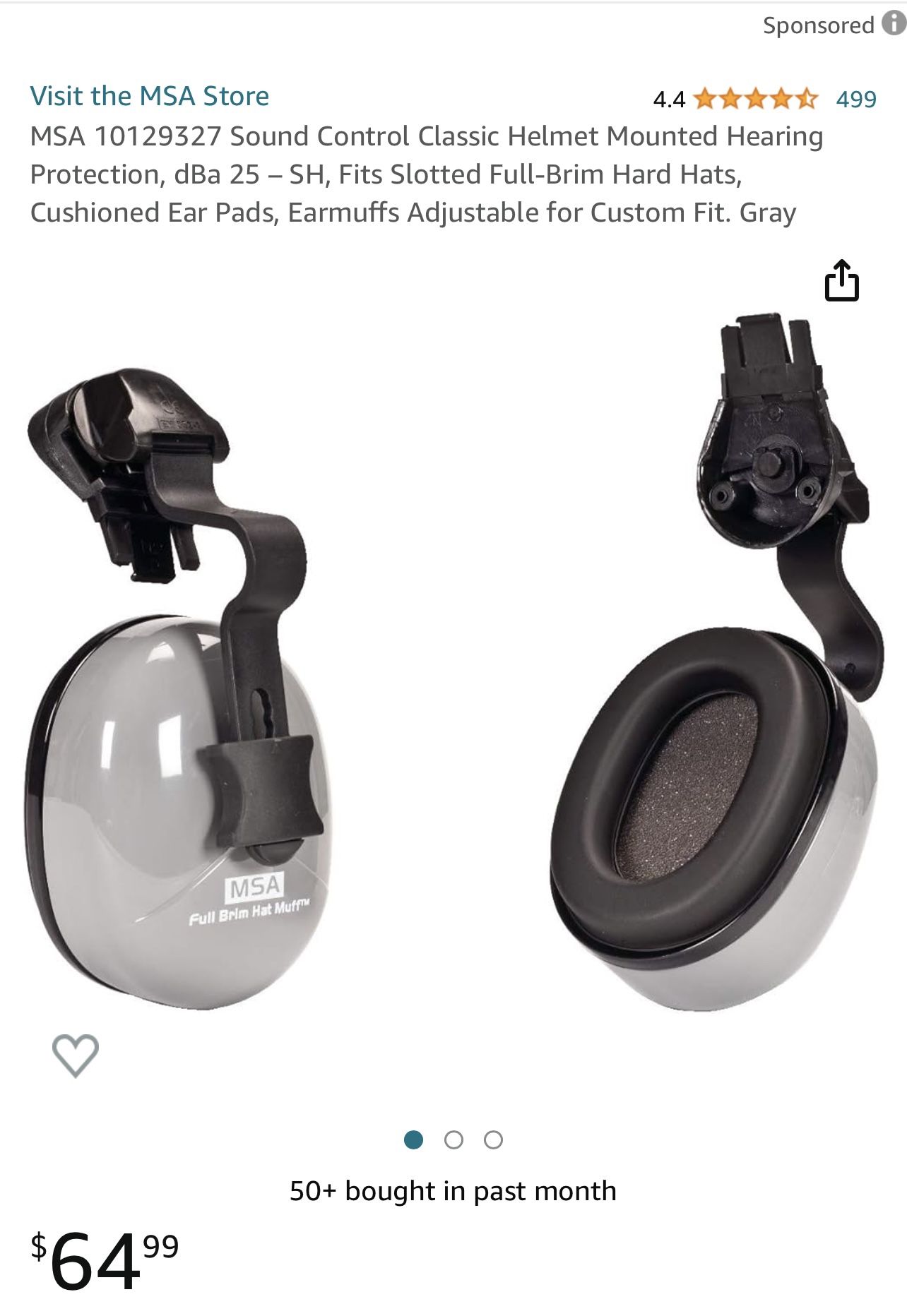 MSA SOUND CONTROL HELMET MOUNTED HEARING PROTECTION **HELMET NOT INCLUDED**