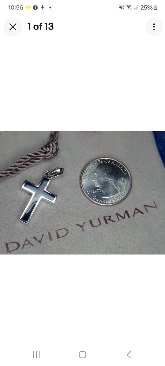 4.8 Grams 32MM David Yurman Sterling Silver 925 Black Onyx Cross Pendant $350