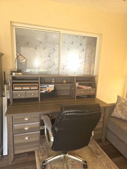Large Wood Desk with Hutch and Drawers