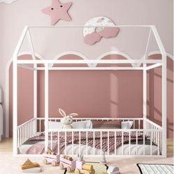 White Twin House Floor Bed