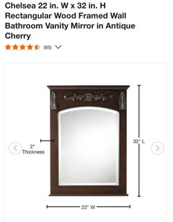 22 in. W x 32 in. H Framed Rectangular Bathroom Vanity Mirror in Antique Cherry 22 in. W x 32 in. H Framed Rectangular Bathroom Vanity Mirror in Antique Cherry