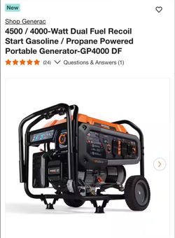 Generac 4500 / 4000-Watt Dual Fuel Recoil Start Gasoline / Propane Powered Portable Generator-GP4000 DF like new