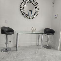 Modern Glass Console Table Set with Mirror and Bar Stools