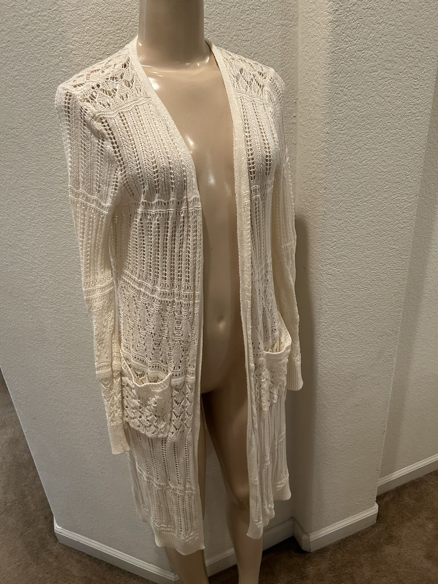 Women’s Large Crochet Long Sleeve Lightweight Kimono Cardigan