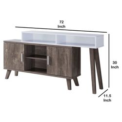 FC Design 2 Tier Console Table w/ 4 Compartments and Cabinets - White / Brown