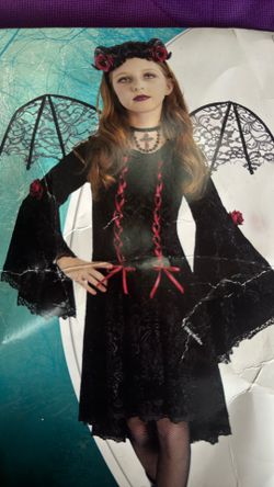 Gothic Devil Girl Costume Size 12-14 - With Wings And Headpiece