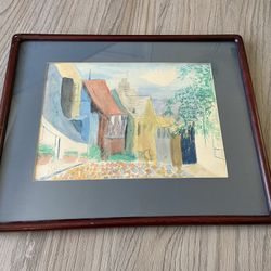 Watercolor Of Quaint Houses Framed Art