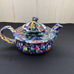 Unique Handcrafted Studio Art Pottery Teapot Vibrant Multicolor Abstract Glazed
