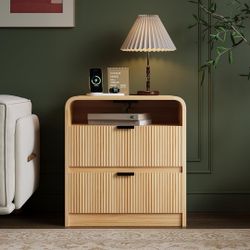 Set Of 2. 24" Fluted Nightstand with Charging Station