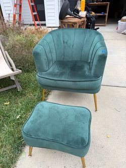 Green Velvet Accent Chair with Ottoman