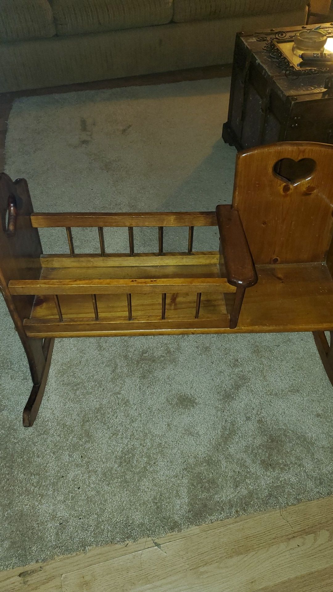 VINTAGE HANDMADE WOOD BABY DOLL CRADLE