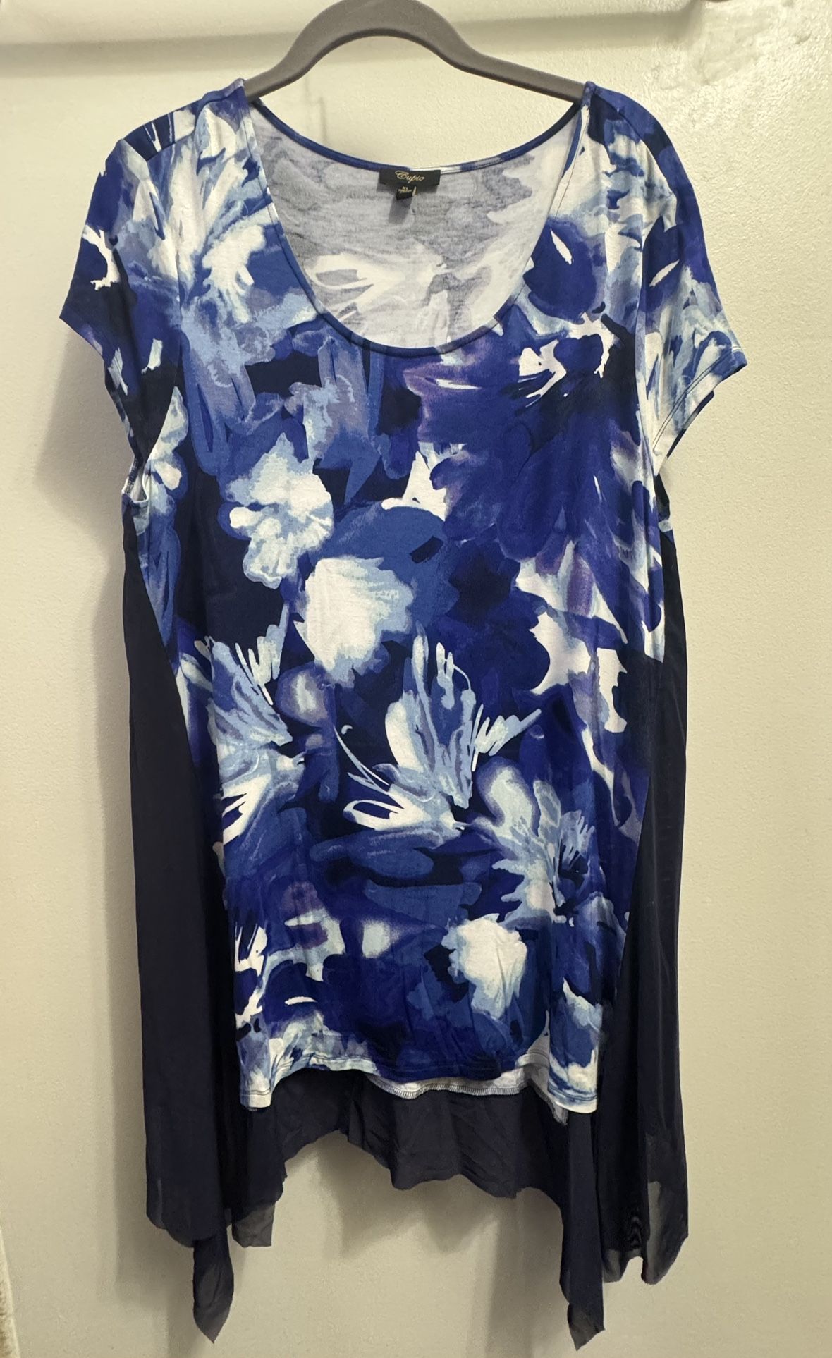 Cupio Sleeveless Summer Long Top / Dress Bright Colors Blue Floral Women Sz XL