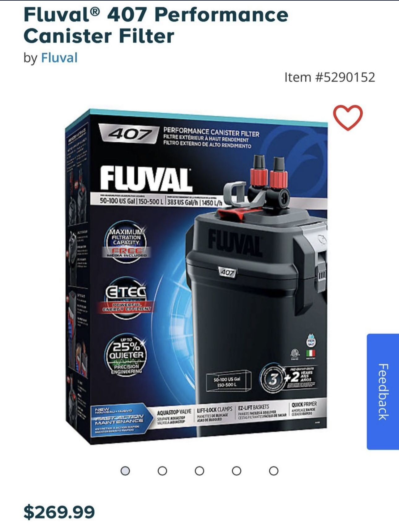 Aquarium Filter Fluval 407   filters up to a 100 gallon aquarium