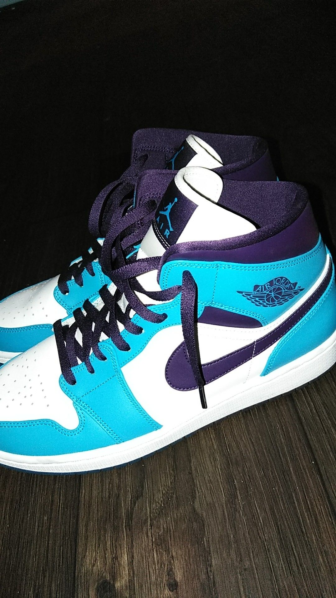 Jordan Ones blue and purple and white Jordan Ones orange