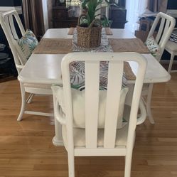 Solid Wood White Dining Table With 6 Chairs 