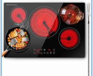 Electric Cooktop 30 Inch,9000W 5-Burner Built-In Electric Stove Top With Ceramic Glass & 9 Power Levels,240V Hardwired,Child Lock & Overheat Protectio