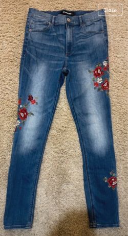 Express Floral Embroidered Skinny Jeans