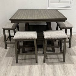 Dinning Table And Storage With 4 Stools