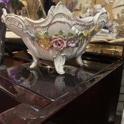 Beautiful 10x7x6 Von Schierholz German Oval Reticulated Footed Bowl