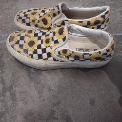 Womens Vans With Checker Sunflower Design 
