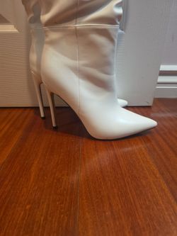 White knee high heel boots