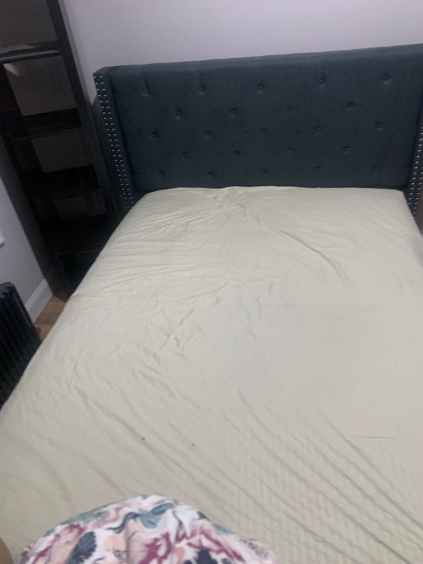 🛏️ Queen Bed Frame with Upholstered Headboard + Mattress Included!