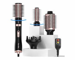 Terviiix 4-in-1 Hot Air Brush, 1000W Styler with 2 Rotating Round Brushes Volumizing Blowout Styler to Finish Towel-Dried Hair, Oval Volumizer and Dif