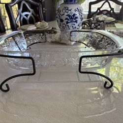 Princess House Fantasia Poinsettia Large Lasagna Baking Dish With Holder 18x12