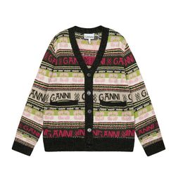 Ganni Black Cardigan With Multi-Color Letter Pattern