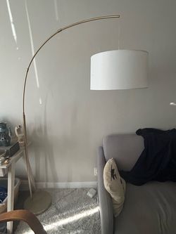 Mid century modern floor lamp with floating shade, gold accent