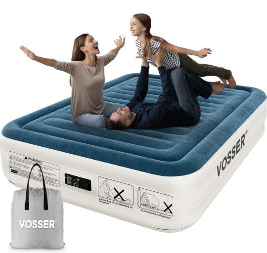 Queen Air Mattress with Built-in Pump,18''Fast & Easy Inflation/Deflation Inflatable Mattress, Foldable Blow Up Mattress with Storage Bag, Inflatable