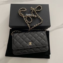CHANEL Classic WOC Wallet On Chain Black Caviar Gold Metal Shoulder Bag