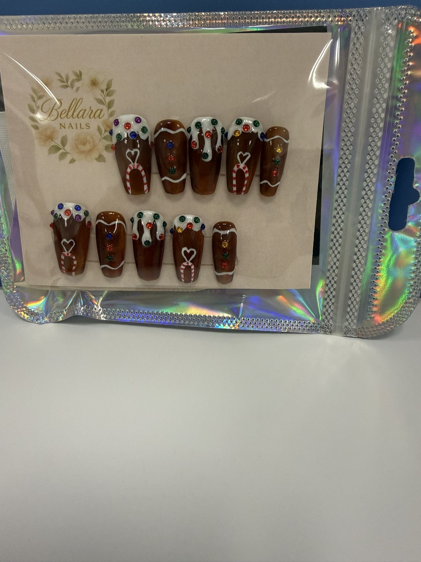 Custom Gingerbread Gel nails
