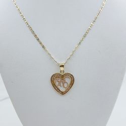 10k Gold Necklace And Pendant Heart - Dije Y Cadena Oro 10k