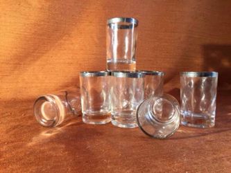 Vintage Dorthy Thorpe Style Silver Rimmed Juice Glasses