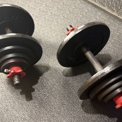 Dumbbells Standard. BEAUTIFUL, with Red Dumbbell Bars with 100# loading capacity. Brute: 88 #