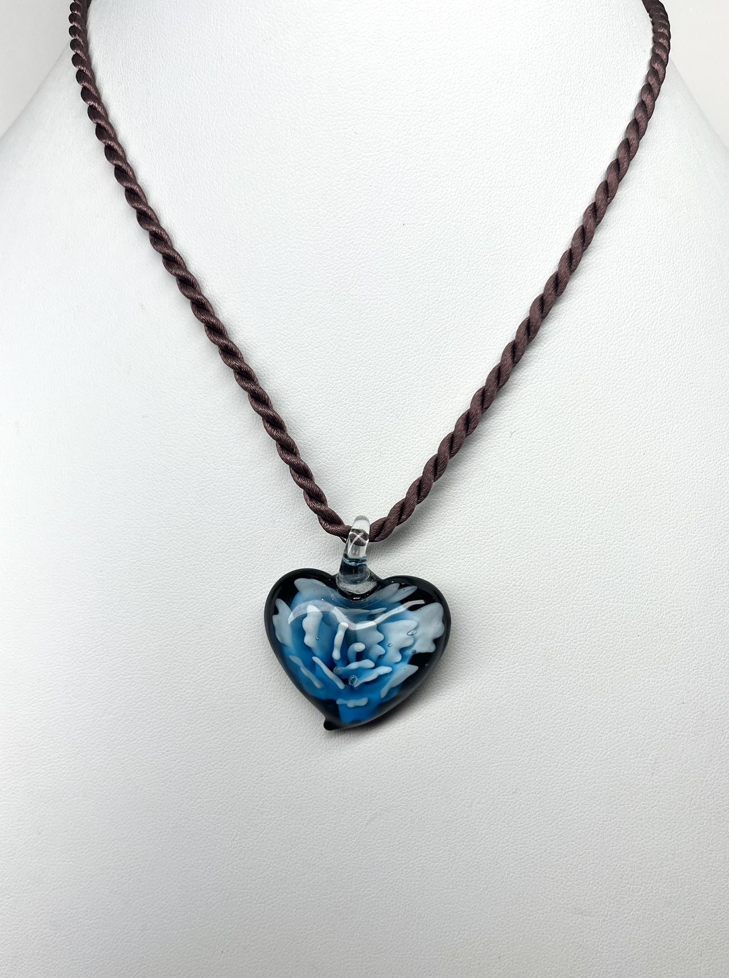 Murano glass blue heart choker necklace 19” long CK 4