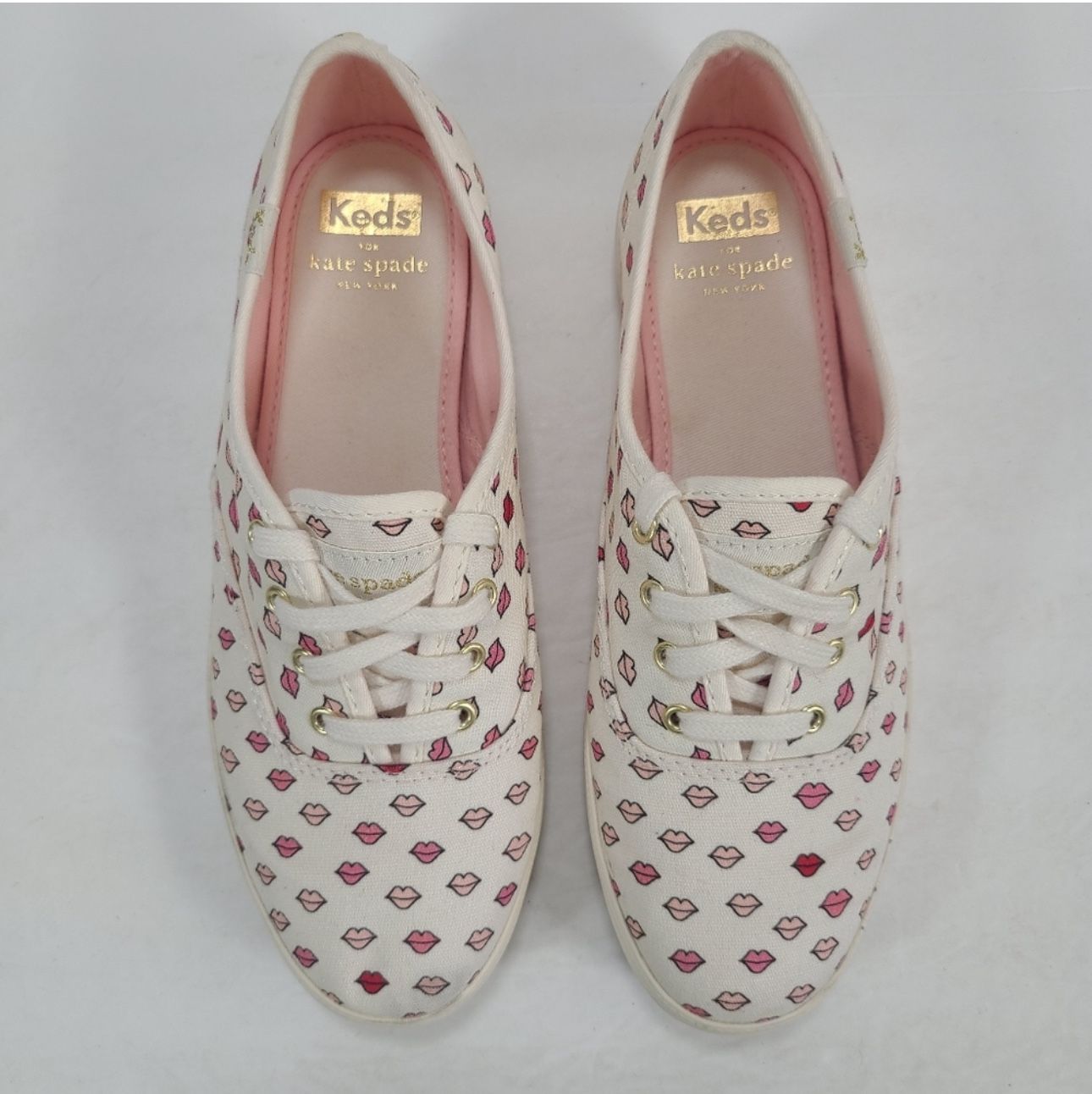 Keds X Kate Spade Champion Lip Print Pink Red White Sneakers Women