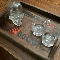 Wood Whiskey Tray  “Whiskey Bent & Hell Bound” 