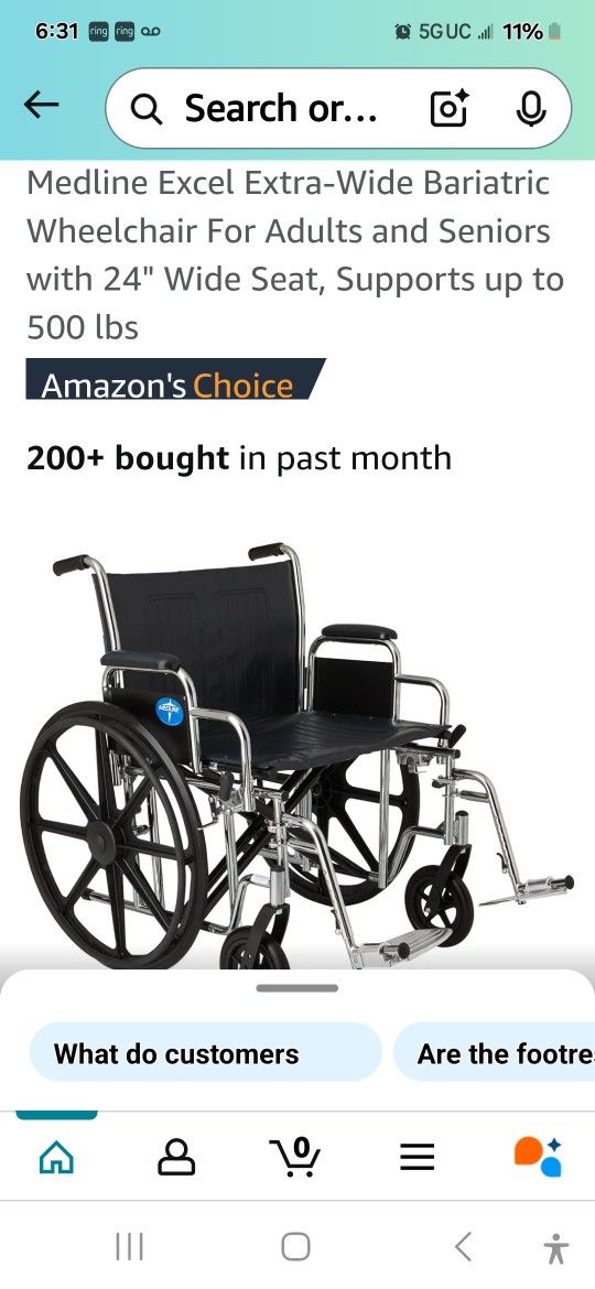 Medline 24in Wheelchair 500lb Max
