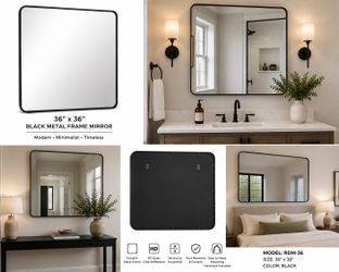 NEW 36” Black Metal Framed Wall Mirror
