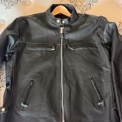 All leather Extra-Large black Motorcycle Jacket by “The Genuine Leather Co.”