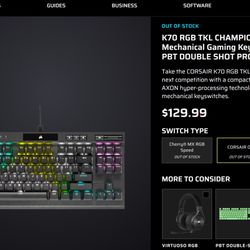 Corsair K70 RGB TKL Champion Series Keyboard