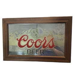 Vintage Coors Beer Wood Framed Mirror Bar Sign