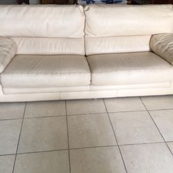 Roche Bobois Ivory Colored Pebbled Leather And Pick Stitch Couch